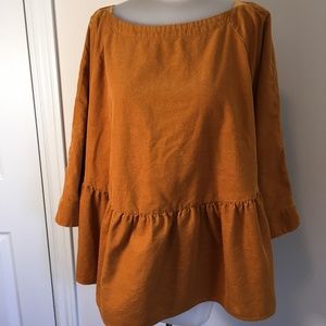 Top Babydoll Fine Corduroy Mustard Maeve by Anthropologie Plus 2X
